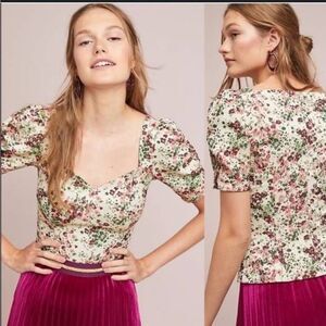 Maeve Anthropologie Alchemy Jacquard Floral Sweetheart Neckline Blouse
